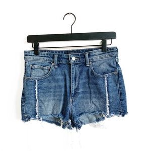 Lucky Brand High Rise Shortie Raw Hem Denim Shorts High Waist Blue